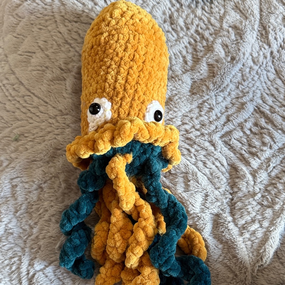 Yellow and Teal Plush Cuttlefish Toy